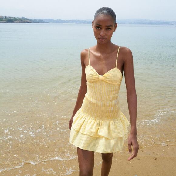 Zara Yellow Gingham Smocked Mini Dress - Picture 10 of 14